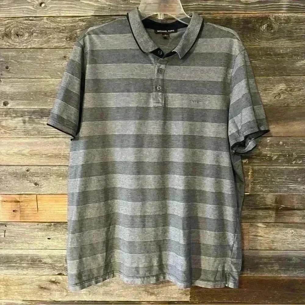 Michael Kors Striped Short Sleeve Polo Shirt | X Large